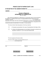 Document preview: Form 20.1B Decision of Magistrate Appointment of Conservator - Warren County, Ohio