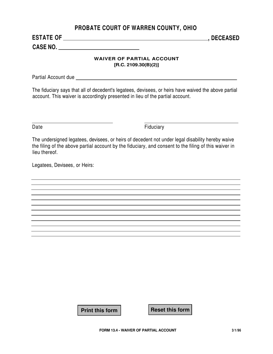 Form 13.4 - Fill Out, Sign Online and Download Fillable PDF, Warren ...