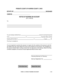 Document preview: Form 13.5 Notice of Hearing on Account - Warren County, Ohio