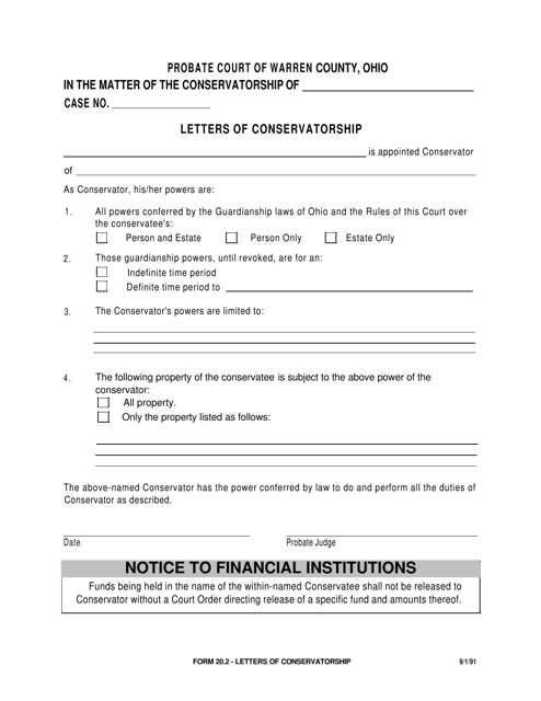 Form 20.2 Letters of Conservatorship - Warren County, Ohio