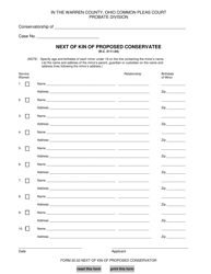 Document preview: Form 20.02 Next of Kin of Proposed Conservatee - Warren County, Ohio