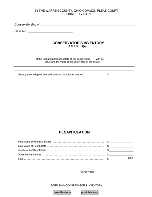 Form 20.5 Conservator's Inventory - Warren County, Ohio