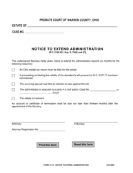 Document preview: Form 13.10 Notice to Extend Administration - Warren County, Ohio