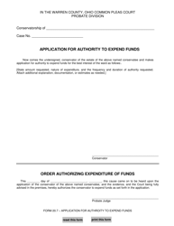 Document preview: Form 20.7 Application for Authority to Expend Funds - Warren County, Ohio