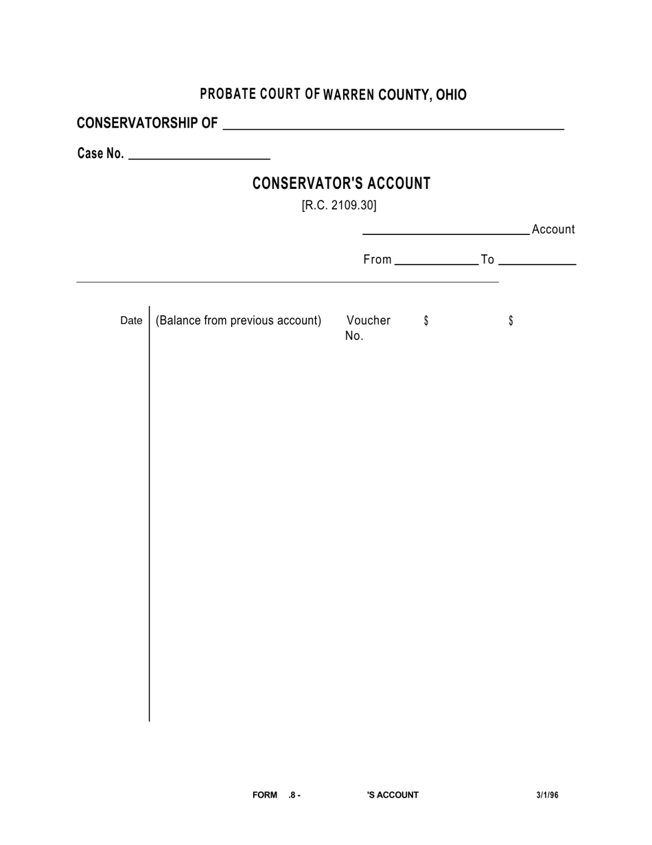 Form 20.8 Conservator's Account - Warren County, Ohio, Page 1