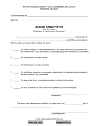 Document preview: Form 20.9 Oath of Conservator - Warren County, Ohio