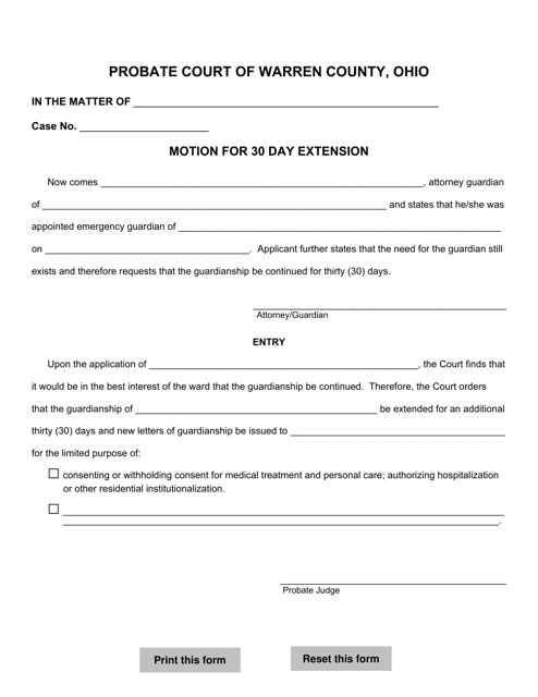 Motion for 30 Day Extension - Warren County, Ohio Download Pdf