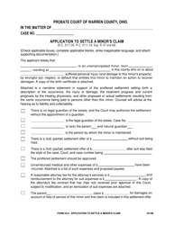 Document preview: Form 22.0 Application to Settle a Minor's Claim - Warren County, Ohio