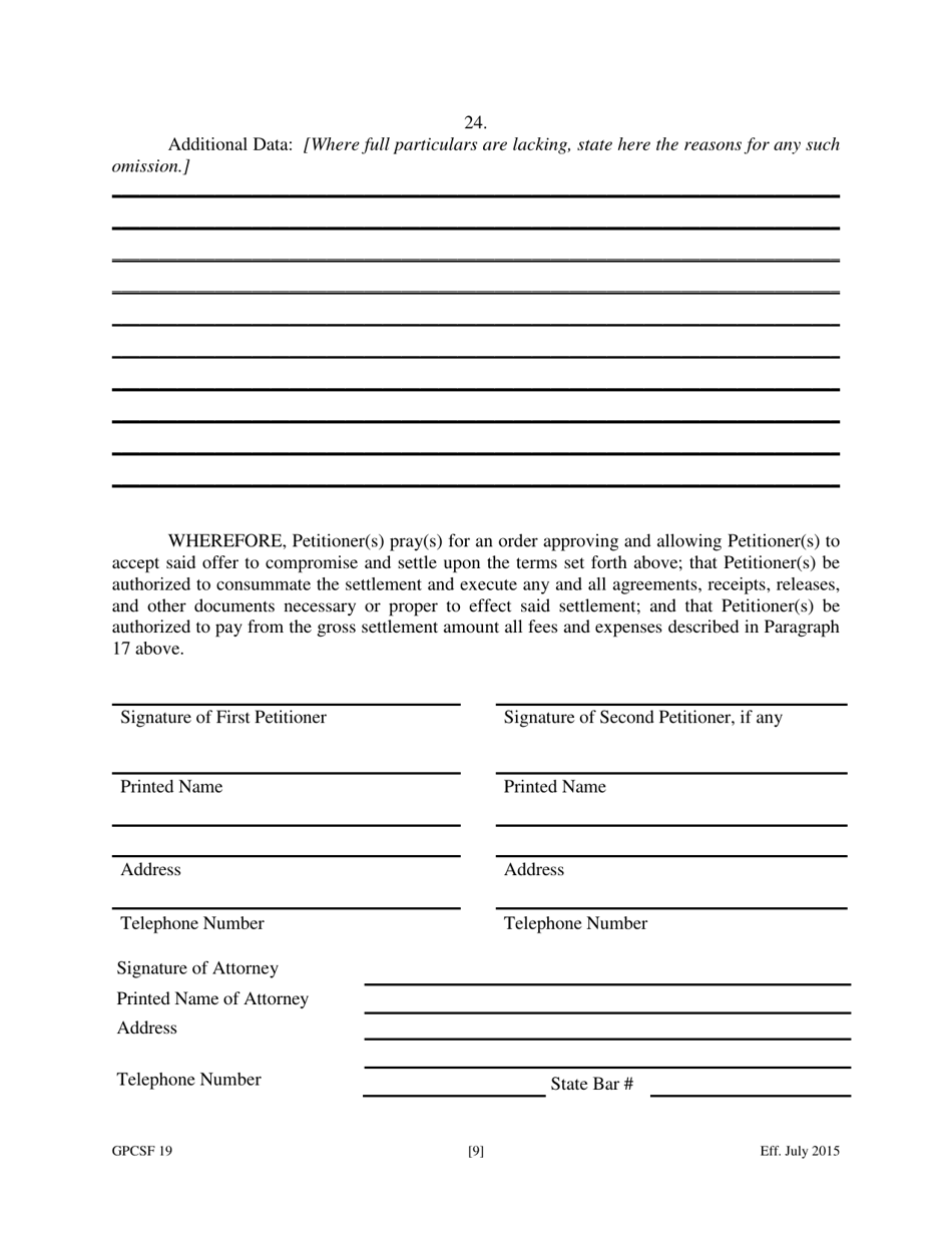 Form GPCSF19 Petition to Compromise Doubtful Claim of Minor or Adult Ward - Georgia (United States), Page 11