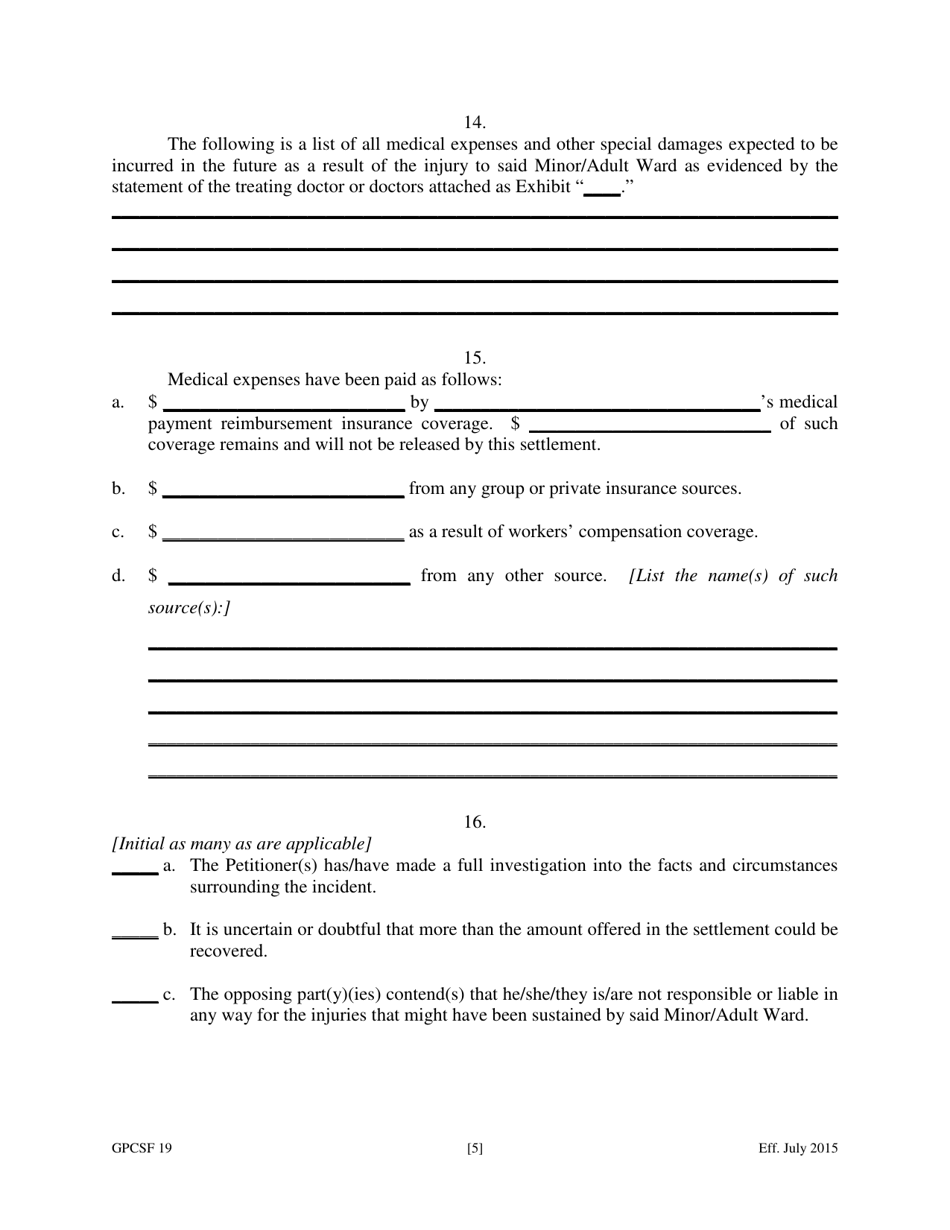 Form GPCSF19 Petition to Compromise Doubtful Claim of Minor or Adult Ward - Georgia (United States), Page 7