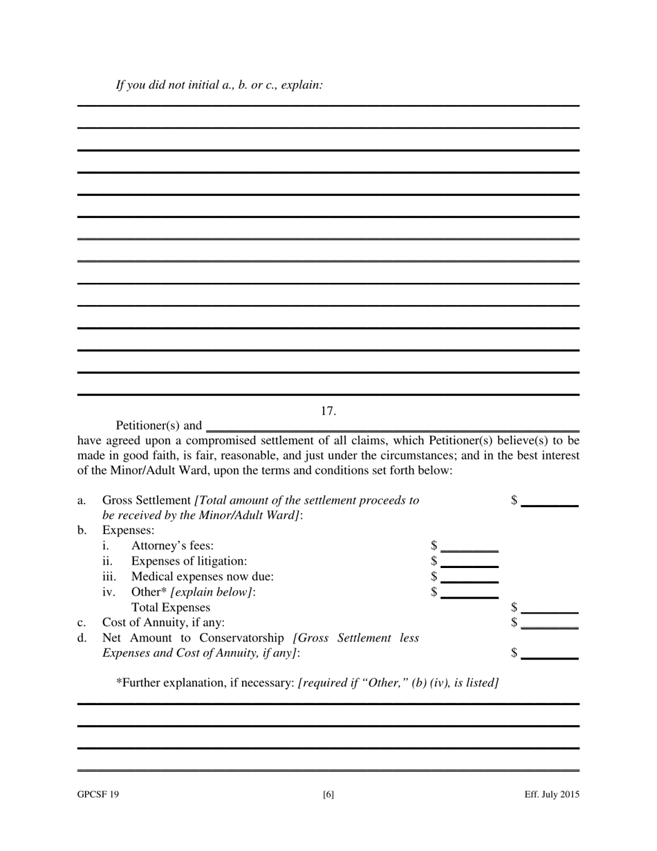 Form GPCSF19 Petition to Compromise Doubtful Claim of Minor or Adult Ward - Georgia (United States), Page 8