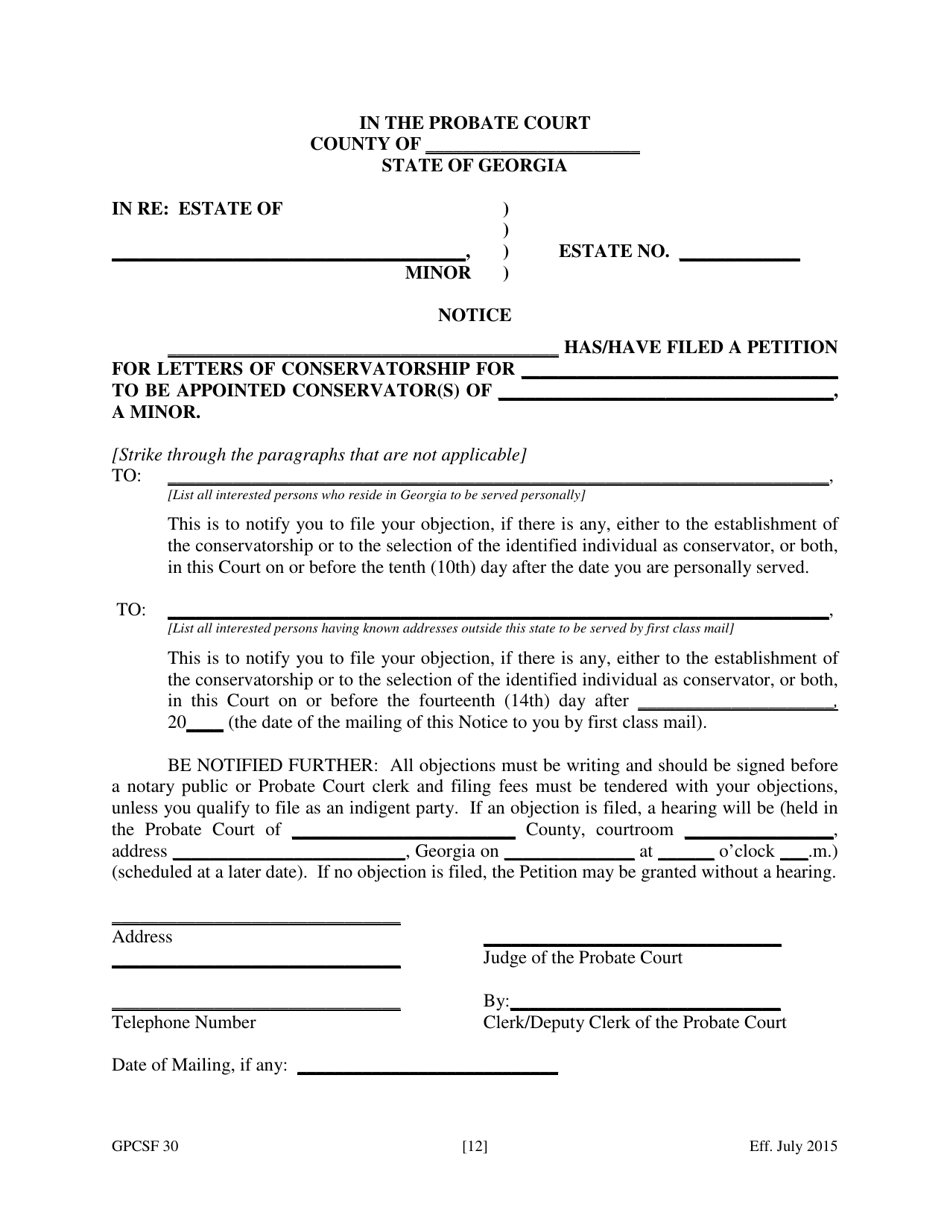 Form GPCSF30 Petition for Letters of Conservatorship of Minor - Georgia (United States), Page 14