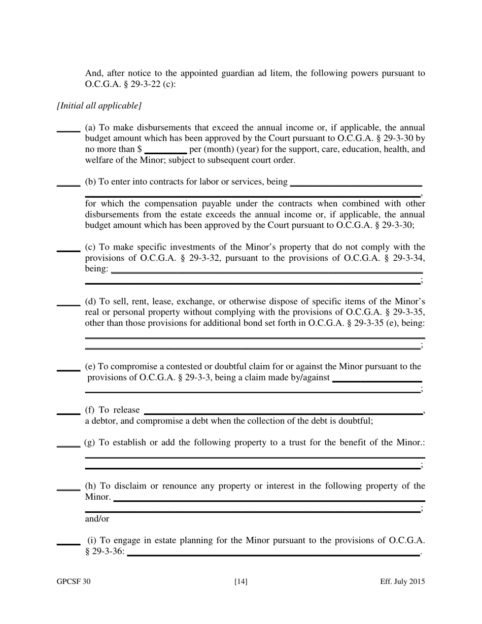 Form GPCSF30 Petition for Letters of Conservatorship of Minor - Georgia (United States), Page 16