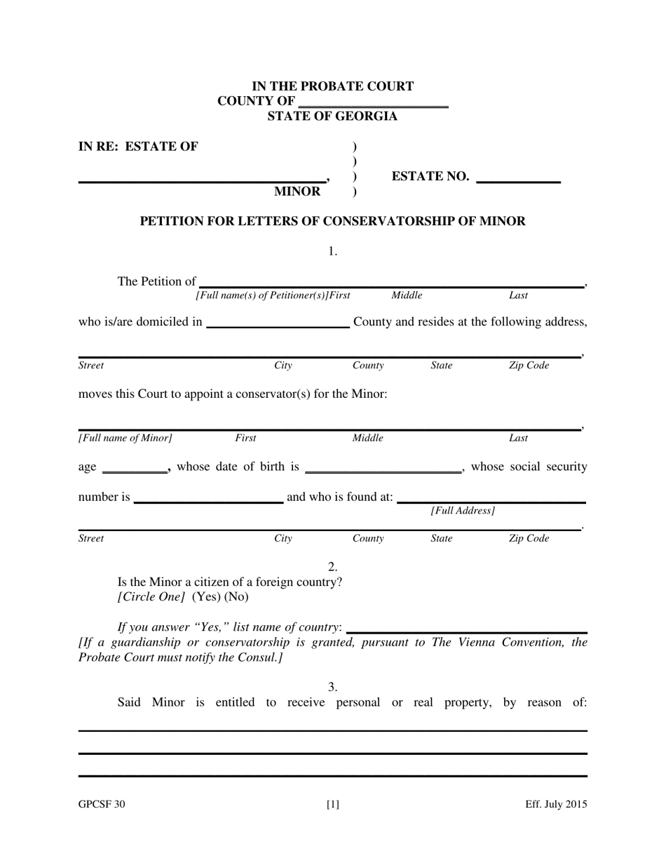 Form GPCSF30 Petition for Letters of Conservatorship of Minor - Georgia (United States), Page 3