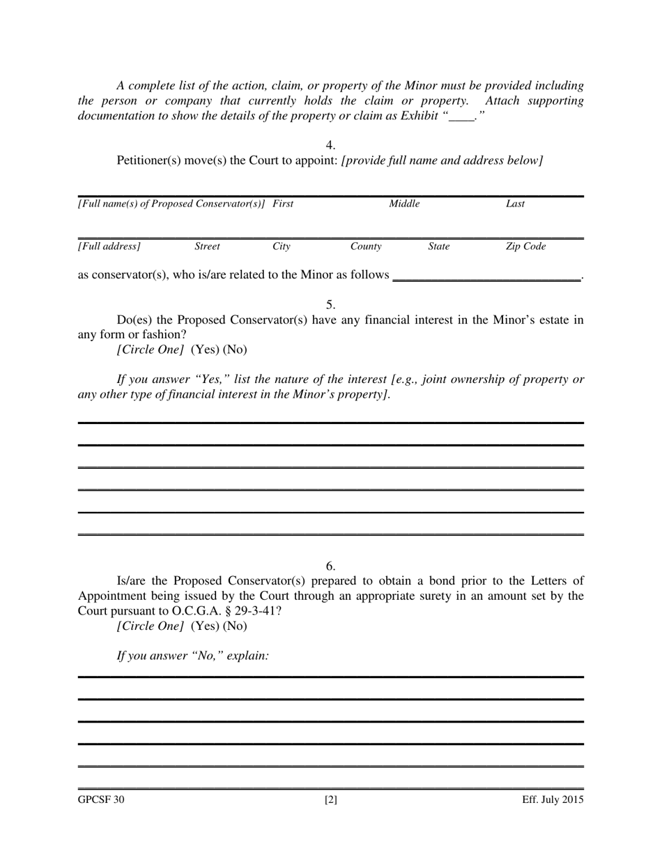 Form GPCSF30 Petition for Letters of Conservatorship of Minor - Georgia (United States), Page 4