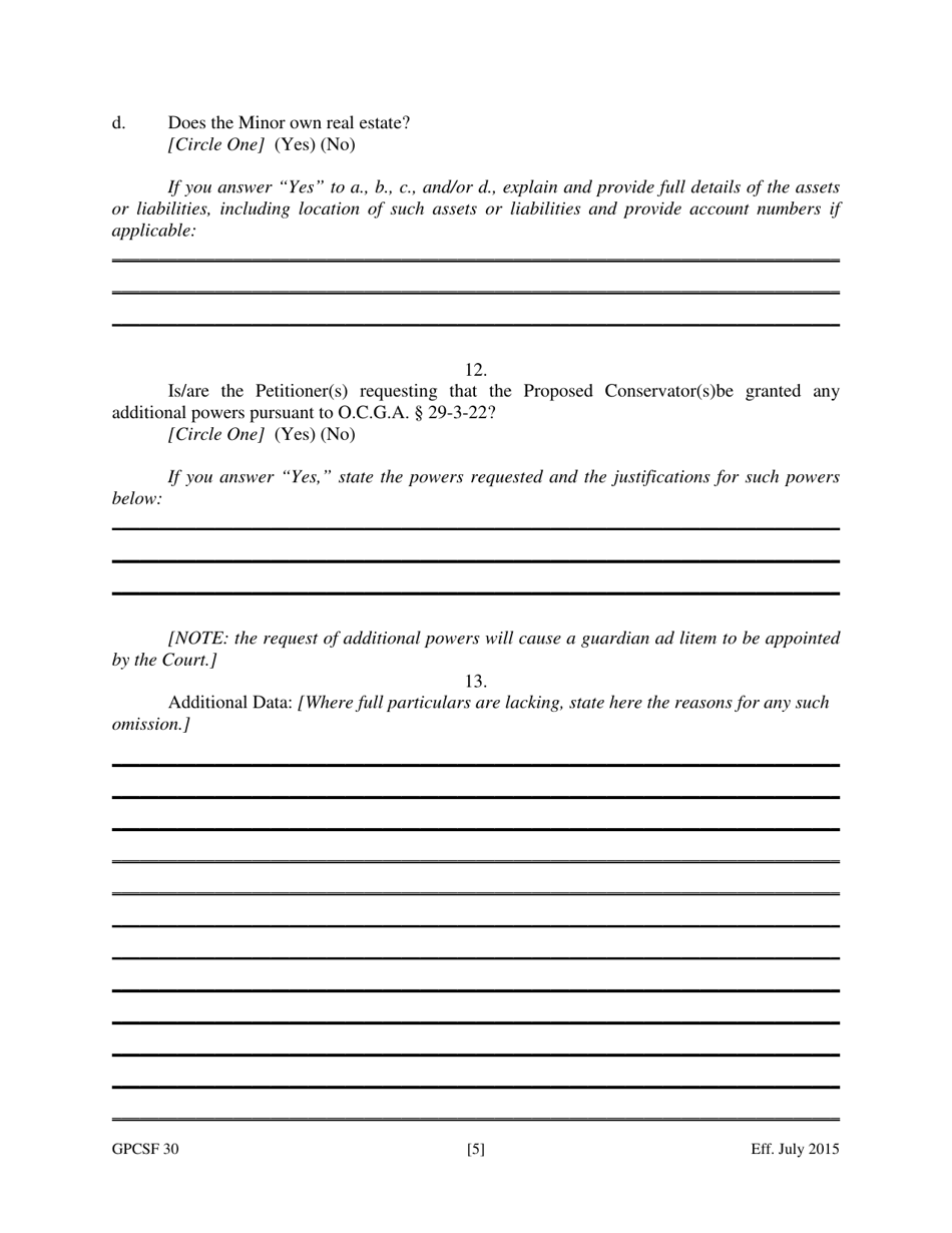 Form GPCSF30 Petition for Letters of Conservatorship of Minor - Georgia (United States), Page 7