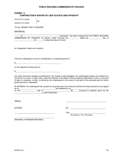Exhibit C Contractor's Waiver of Lien to-Date and Affidavit - City of Chicago, Illinois