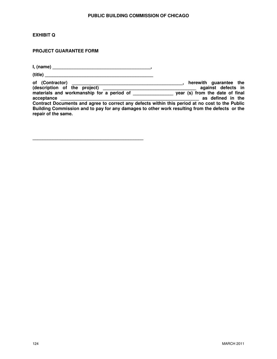 Exhibit Q Project Guarantee Form - City of Chicago, Illinois, Page 1