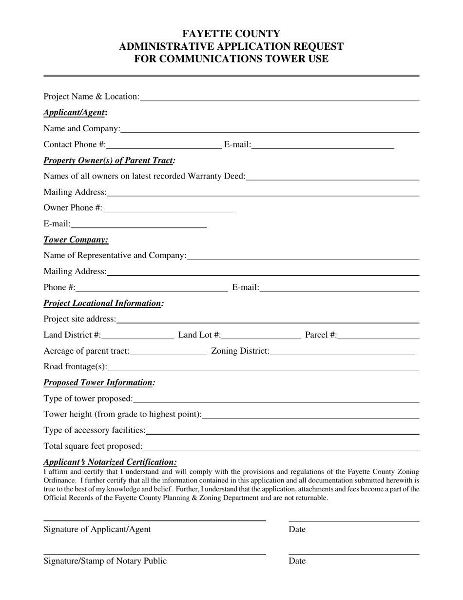 Administrative Application Request for Communications Tower Use - Fayette County, Georgia (United States), Page 1