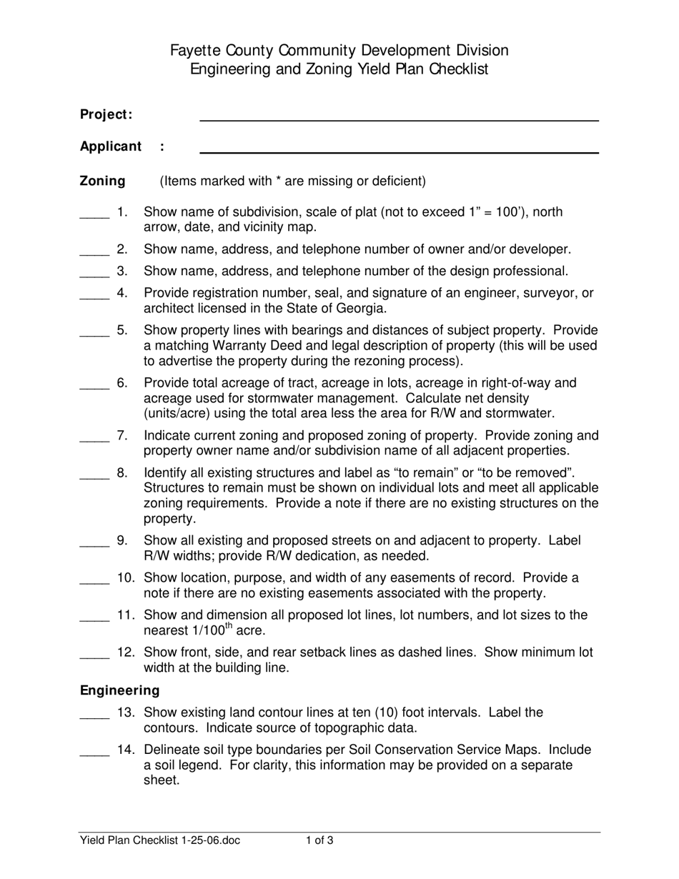 Yield Plan Checklist - Fayette County, Georgia (United States), Page 1