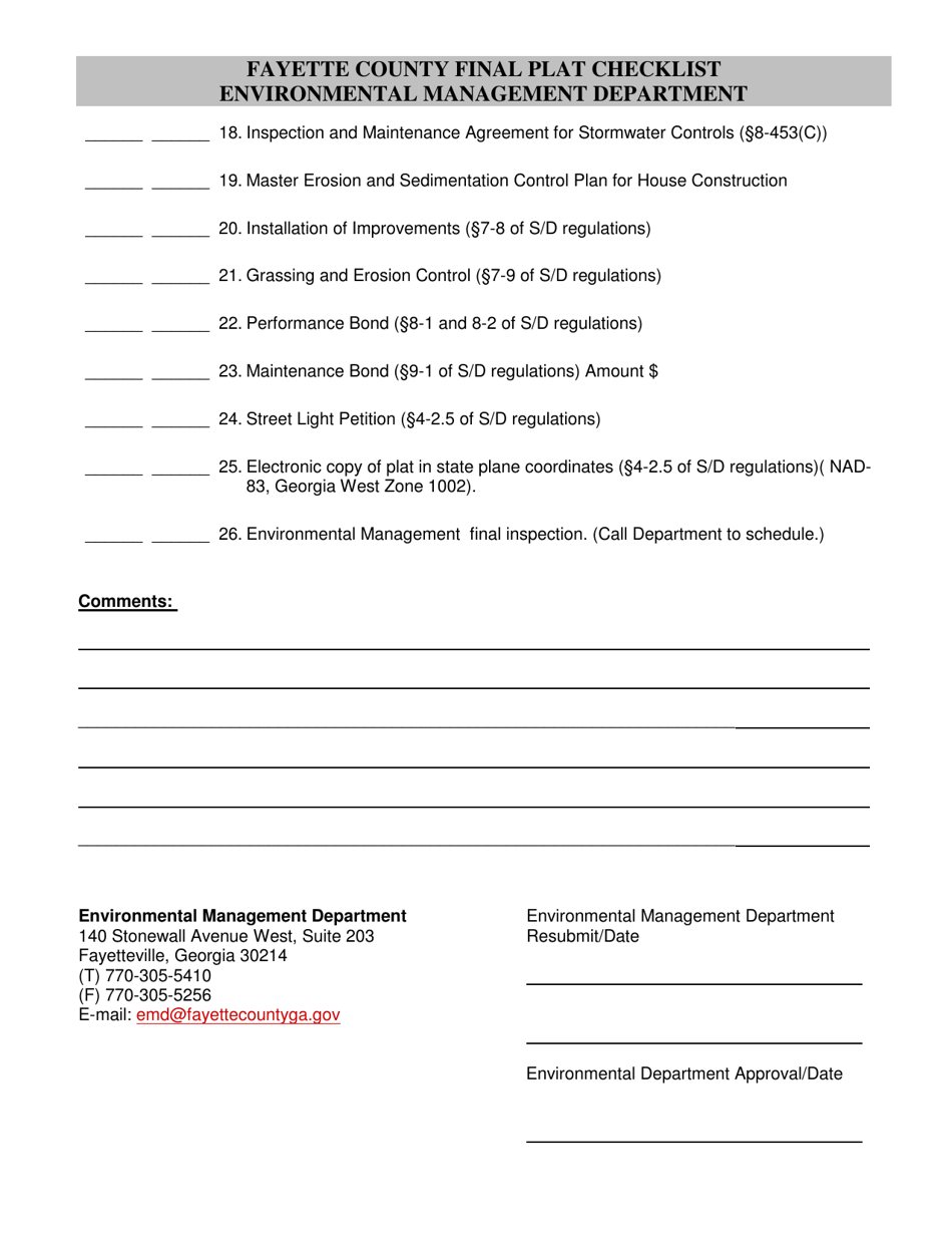Final Plat Checklist - Fayette County, Georgia (United States), Page 3
