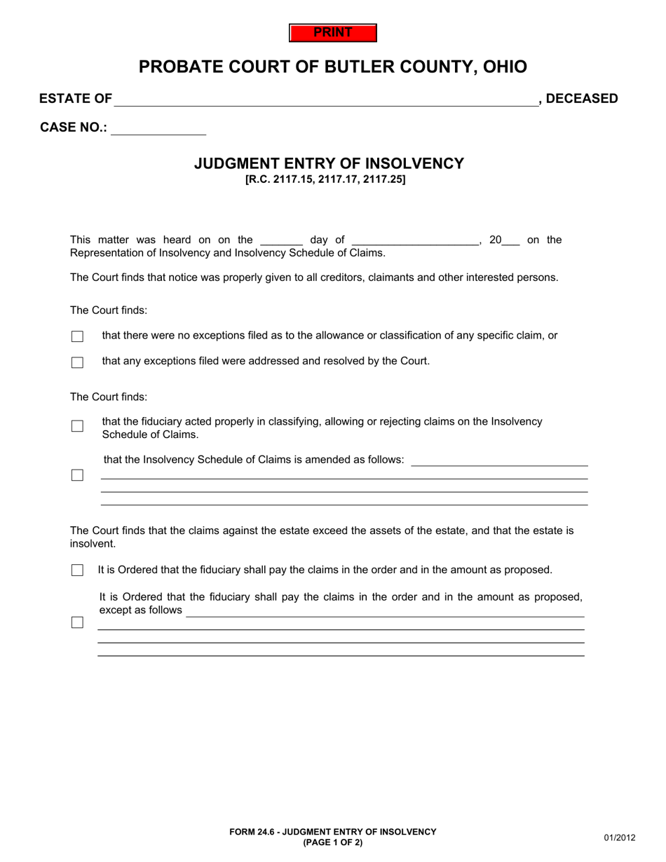 Form 24.6 - Fill Out, Sign Online and Download Fillable PDF, Butler ...