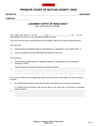 Form 24.6 Judgment Entry of Insolvency - Butler County, Ohio