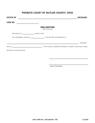 Document preview: BCPC Form 402 Declination - Butler County, Ohio