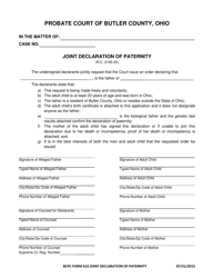 BCPC Form 616 Joint Declaration of Paternity - Butler County, Ohio