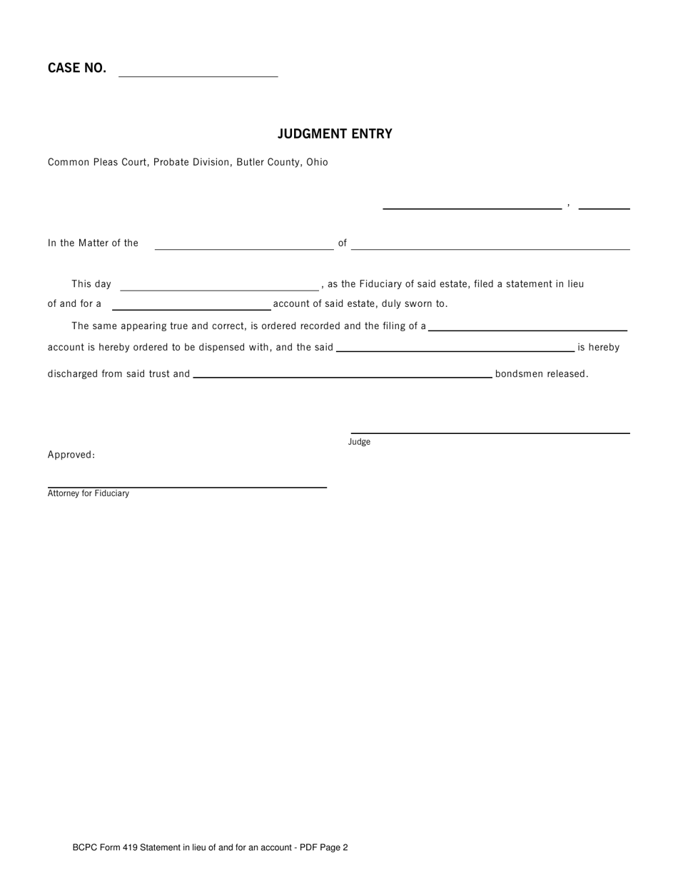 BCPC Form 419 Download Fillable PDF or Fill Online Statement in Lieu of ...