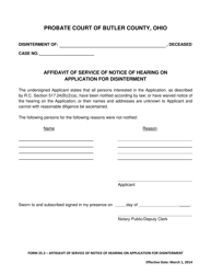 Document preview: Form 25.3 Affidavit of Service of Notice of Hearing on Application for Disinterment - Butler County, Ohio