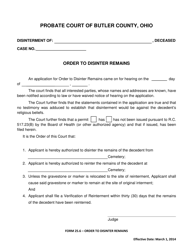 Document preview: Form 25.6 Order to Disinter Remains - Butler County, Ohio