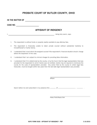 Document preview: BCPC Form 502D Affidavit of Indigency - Butler County, Ohio