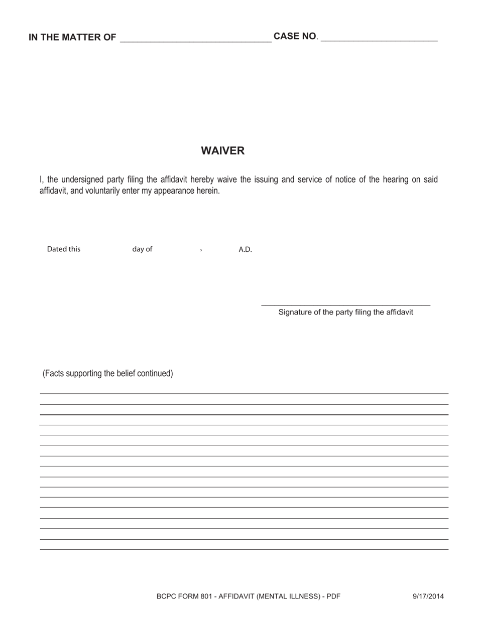 BCPC Form 801 Affidavit (Mental Illness) - Butler County, Ohio, Page 3