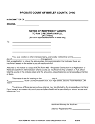 BCPC Form 466 Notice of Insufficient Assets to Pay Creditors in Full - Butler County, Ohio
