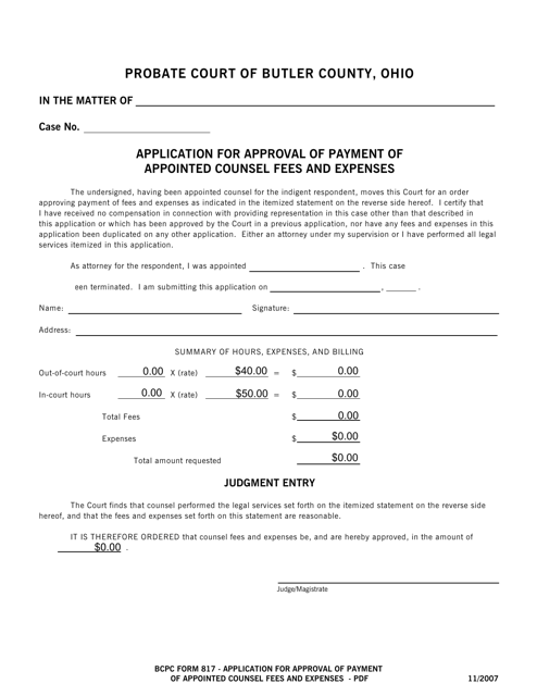 BCPC Form 817  Printable Pdf