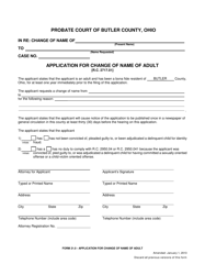 Document preview: Form 21.0 Application for Change of Name of Adult - Butler County, Ohio