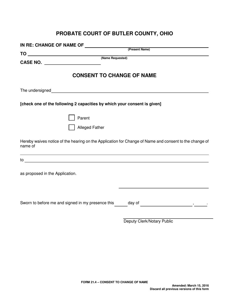 Form 21.4 - Fill Out, Sign Online and Download Fillable PDF, Butler ...