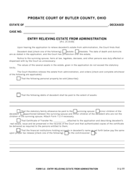Form 5.6 Entry Relieving Estate From Administration - Butler County, Ohio