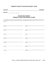 Document preview: Form 14.1 Waiver and Consent Wrongful Death and Survival Claims - Butler County, Ohio