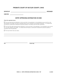 Document preview: Form 10.1 Entry Approving Distribution in Kind - Butler County, Ohio