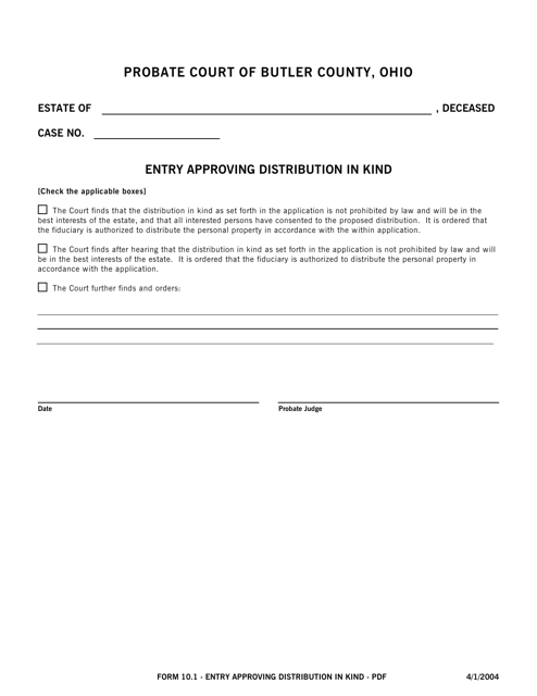 Form 10.1 Entry Approving Distribution in Kind - Butler County, Ohio