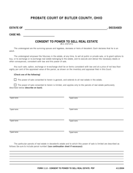 Document preview: Form 11.0 Consent to Power to Sell Real Estate - Butler County, Ohio