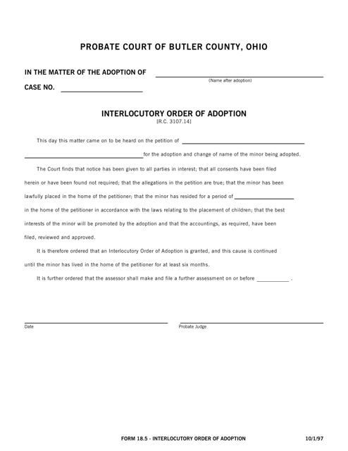 Form 18.5 Interlocutory Order of Adoption - Butler County, Ohio