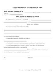 Document preview: Form 19.1 Final Order of Adoption of Adult - Butler County, Ohio