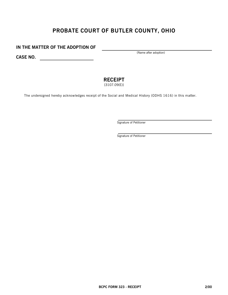 BCPC Form 323 Receipt - Butler County, Ohio, Page 1