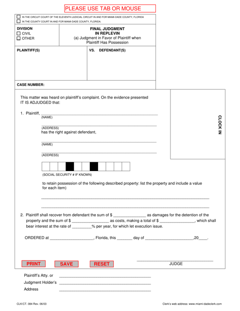 Form CLK/CT.084  Printable Pdf