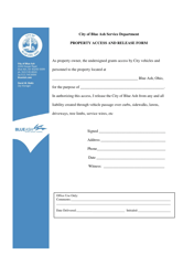 Document preview: Property Access and Release Form - City of Blue Ash, Ohio