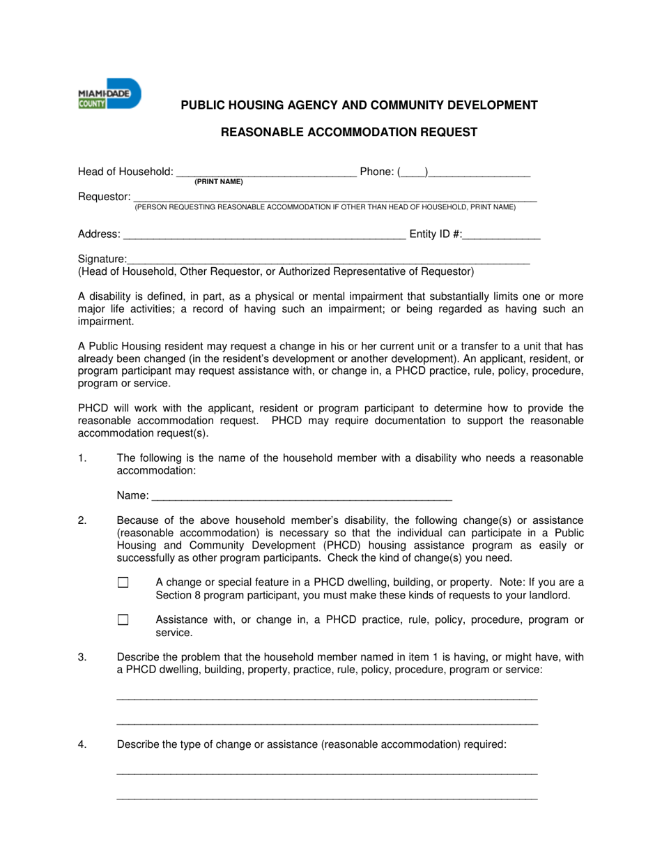 Reasonable Accommodation Request - Miami-Dade County, Florida, Page 1