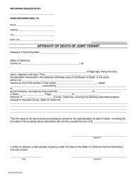 Document preview: Affidavit of Death of Joint Tenant With Penalty of Perjury Form - County of San Diego, California